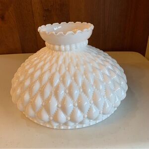 B&P White Diamond Quilt Milk Glass Student Lamp Replacement Shade